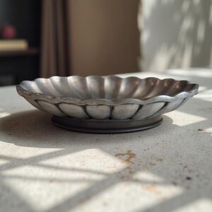 Pewter Scalloped Dish Oval Dish Elegant Vintage